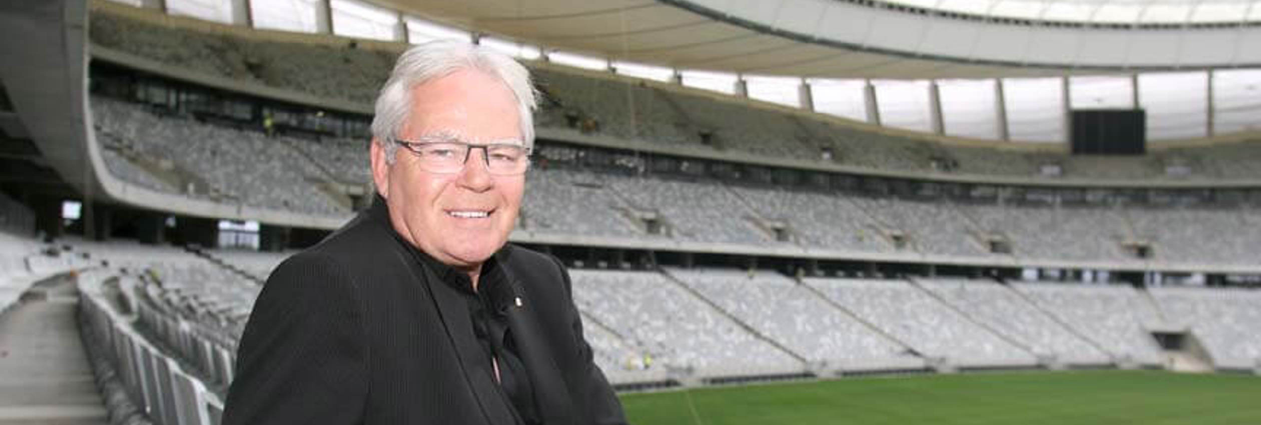 SBS announcer Les Murray sits in the grandstand at the World Cup in South Africa